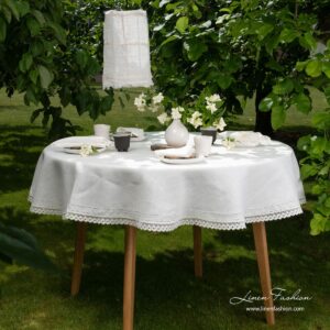 White linen round tablecloth, nora.