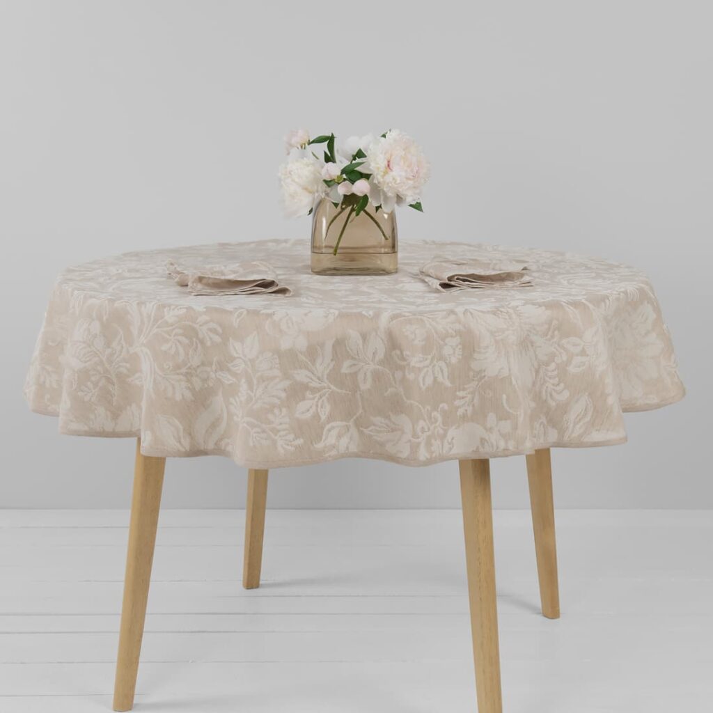 floral half linen brown tablecloth