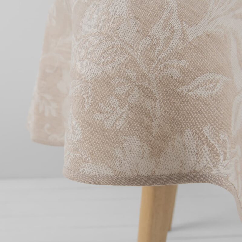 floral half linen brown tablecloth, with piping