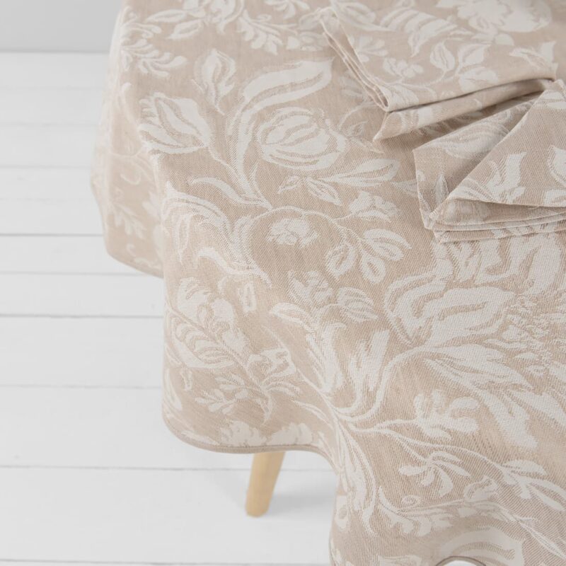 floral half linen brown tablecloth, Jacquard