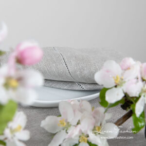 Light grey 100% linen table napkin with hemstitch