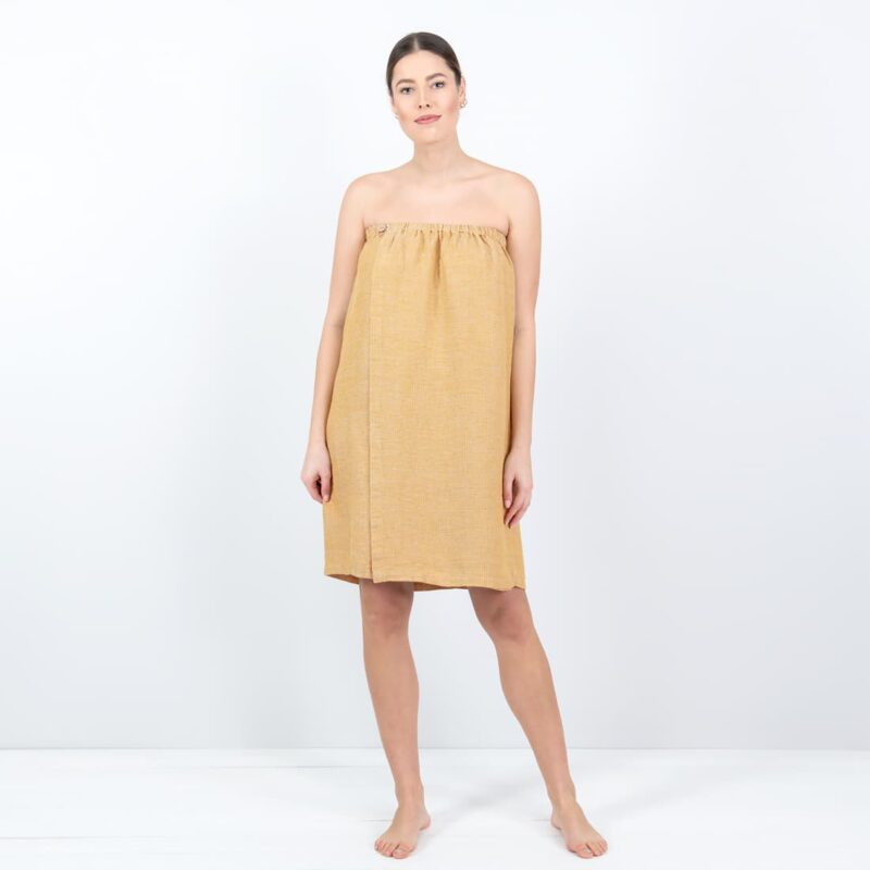 linen yellow wrap towel, washed