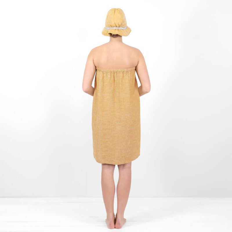 linen yellow wrap towel, from backside