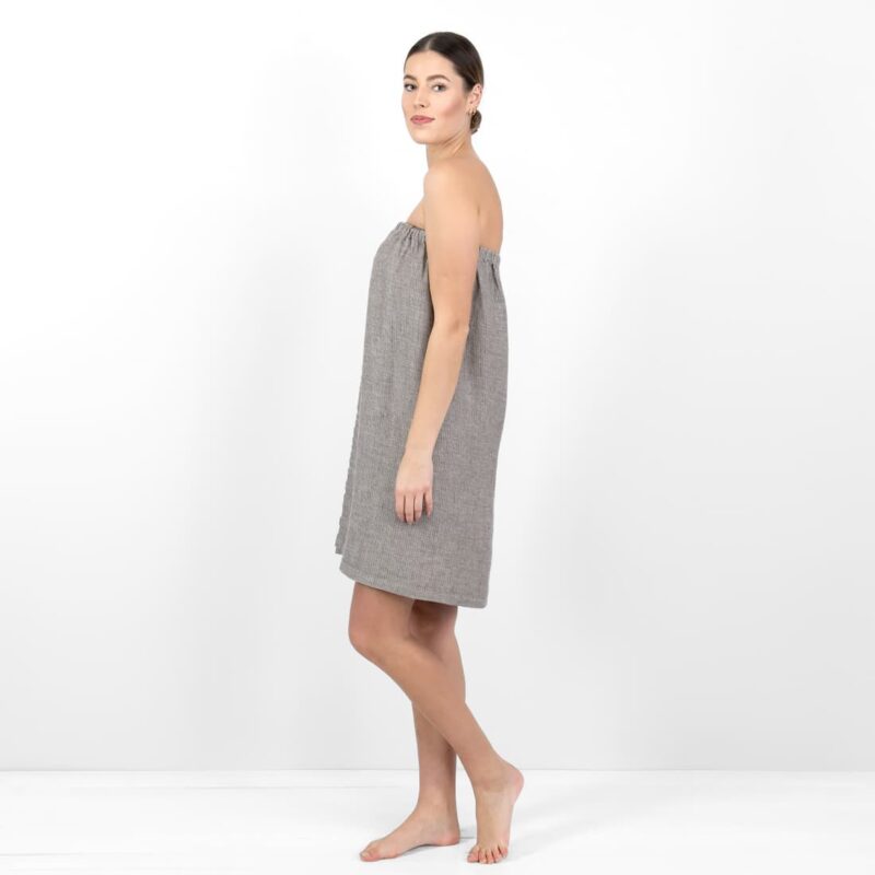 linen grey brown wrap towel from side