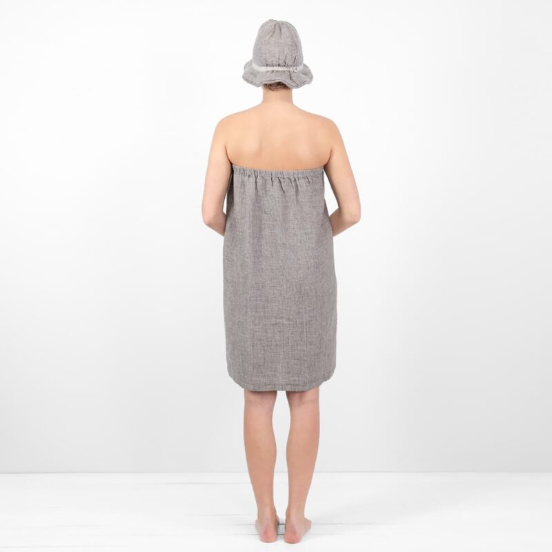 linen grey brown wrap towel with sauna hat