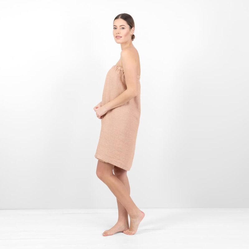 linen powder brown wrap towel from side