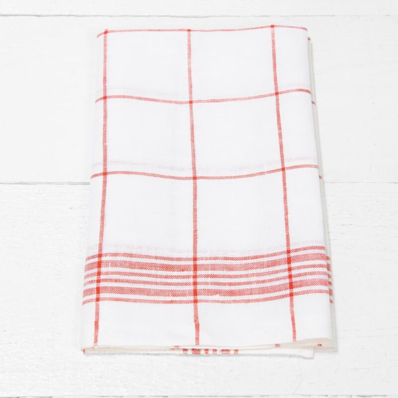 linen towel set red checks