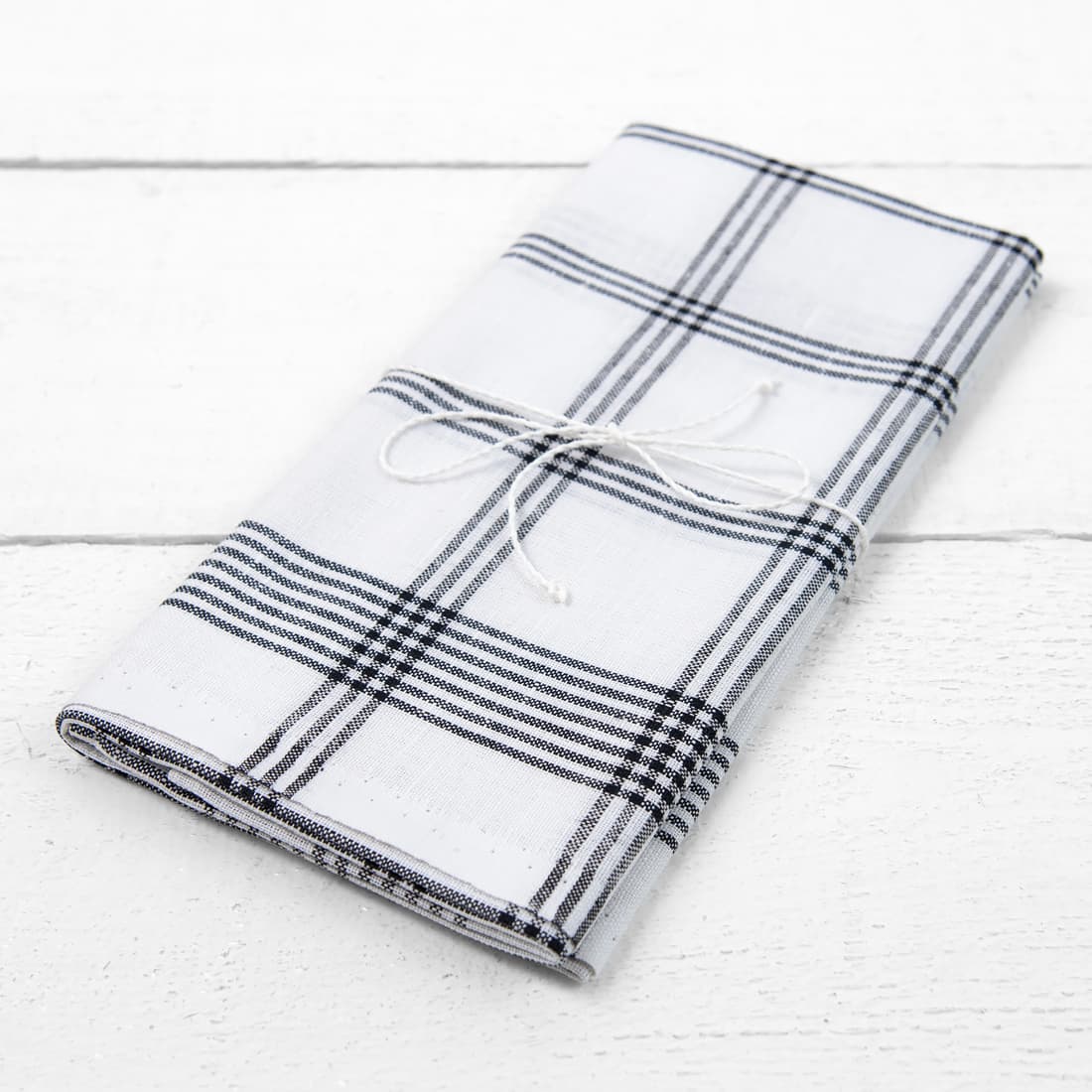half linen towel white with black checks