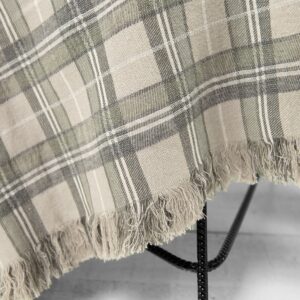 Beige checked linen cotton blanket with fringe