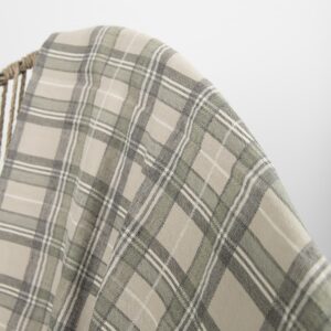 Beige checked linen cotton blanket detail of check pattern