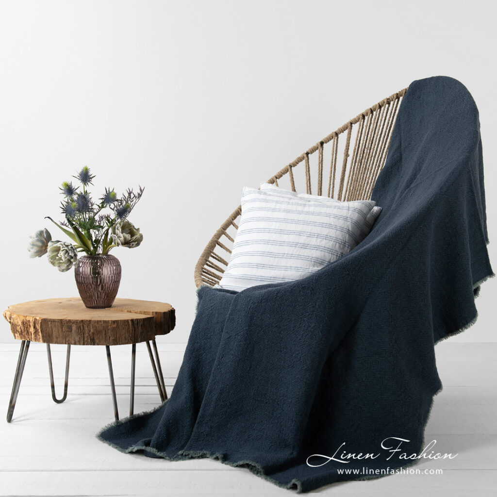 linen navy blanket.