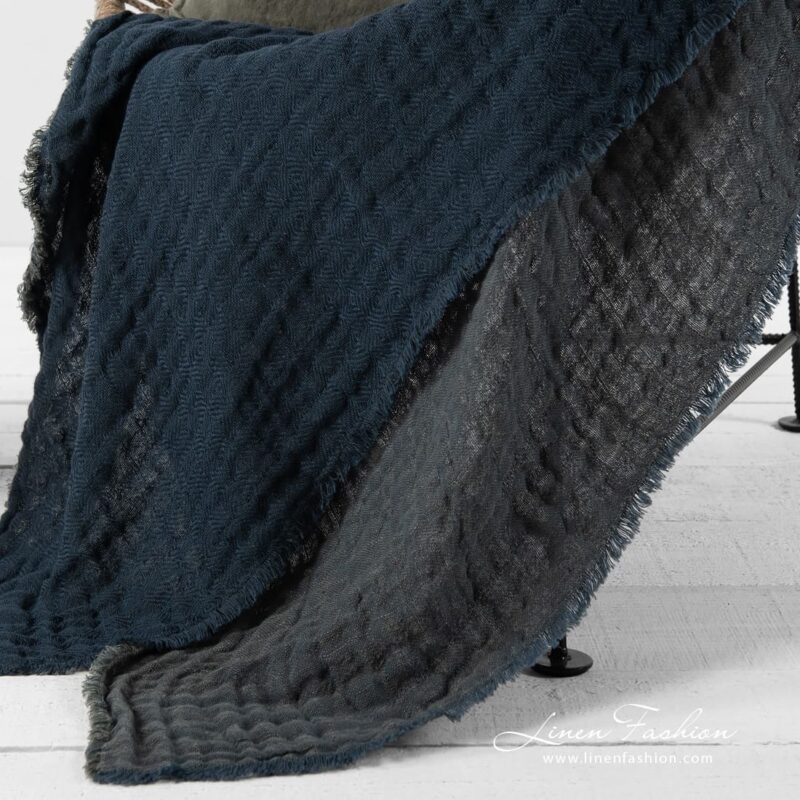 Blue blanket linen cotton in double sided shape.