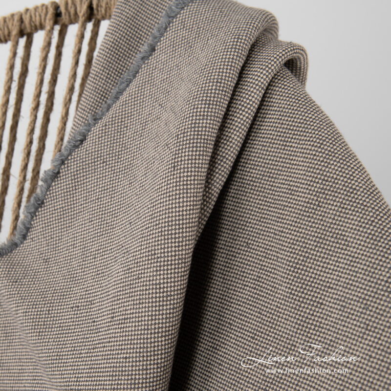 Linen cotton grey blanket with fringes, washed.