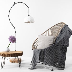 Black checked linen cotton blanket