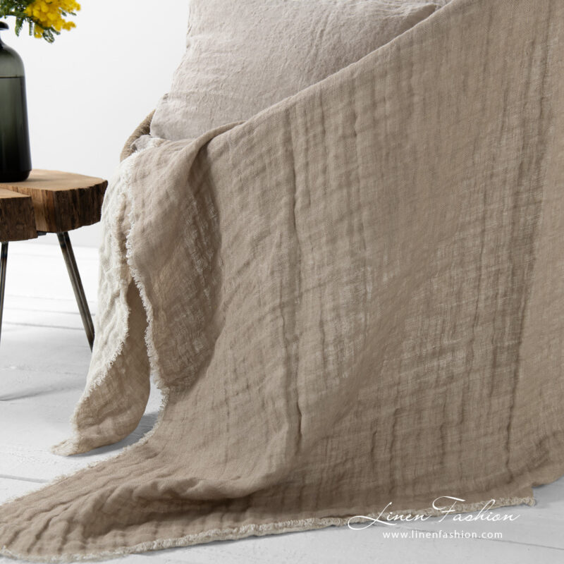 Linen double side beige blanket, washed.
