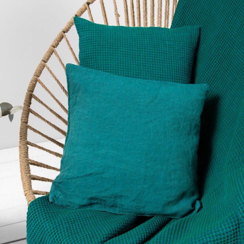 emerald linen cotton blanket with cushion covers