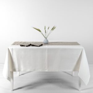 Off-white tablecloth with natural linen middle