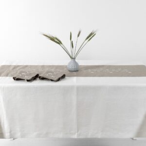 Off-white tablecloth with natural linen middle, 100% linen