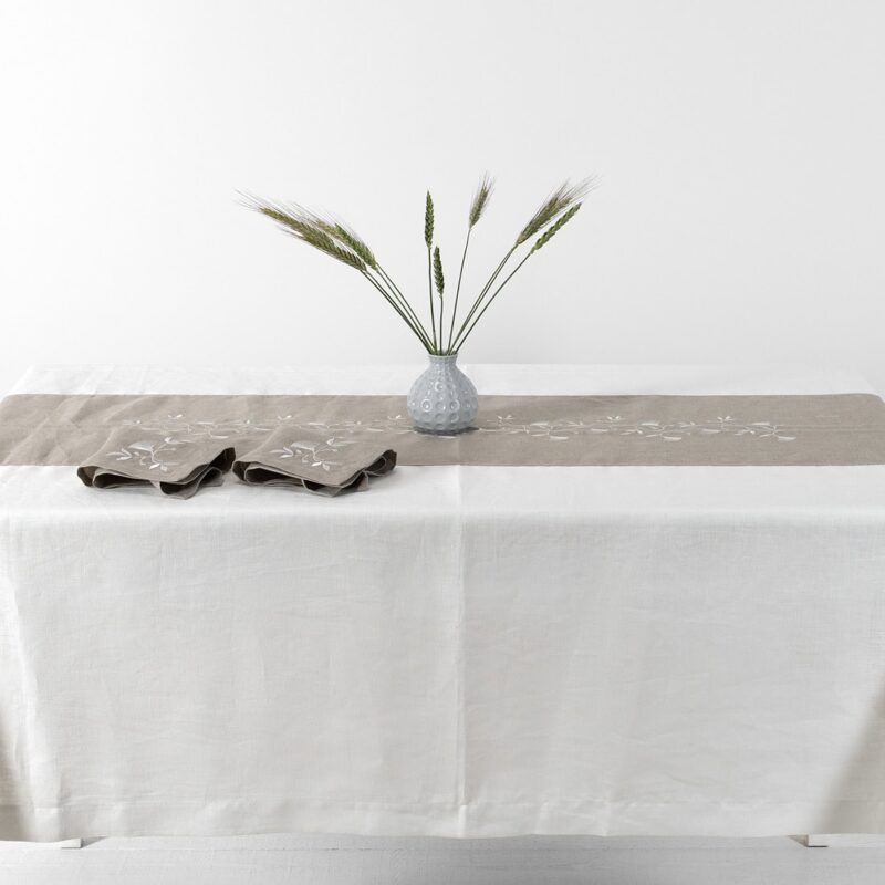 Off-white tablecloth with natural linen middle, 100% linen
