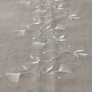 floral motif stitching on natural linen