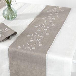 Off-white table runner with natural linen middle, 100% linen
