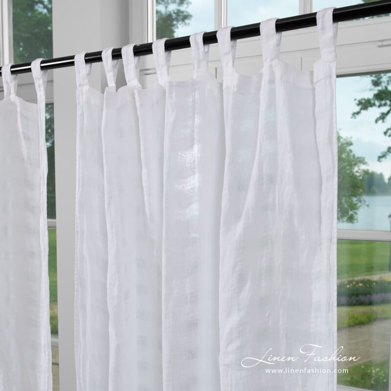 Optical white linen curtain with channel or loops for hanging