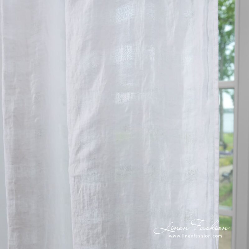 Optical white linen curtain