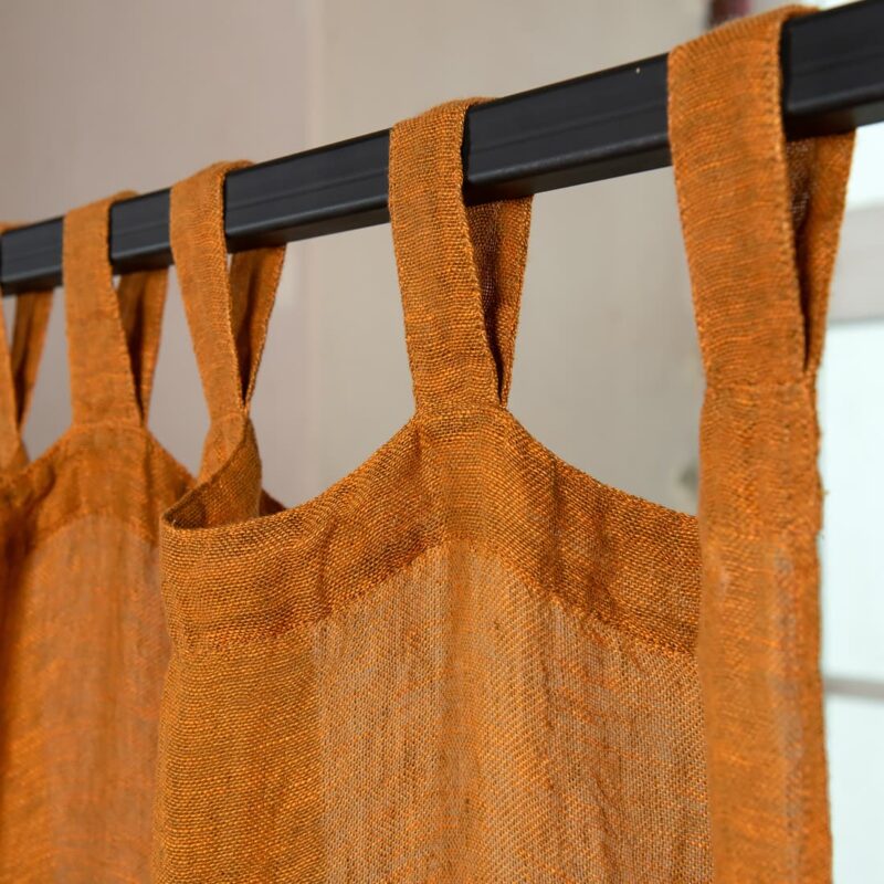 brown orange linen curtains, with loops