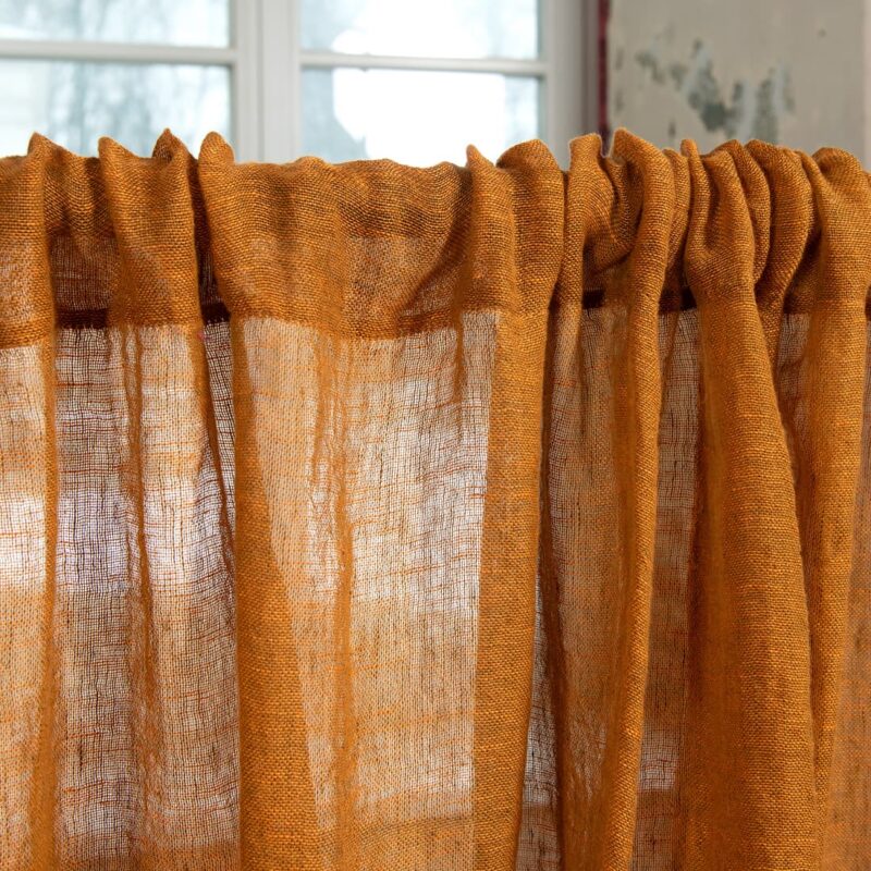brown orange linen curtains, with channel