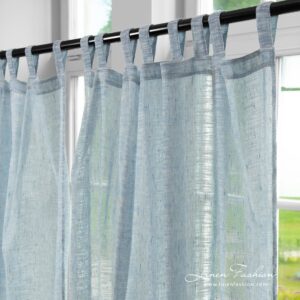 Linen cotton curtain with channel and loop for hanging