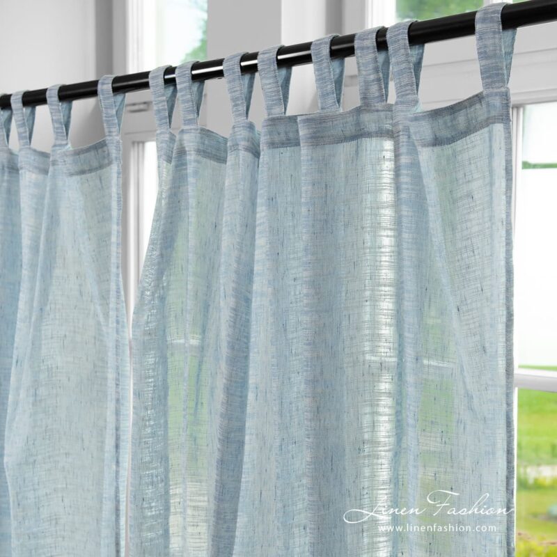 Linen cotton curtain with channel and loop for hanging