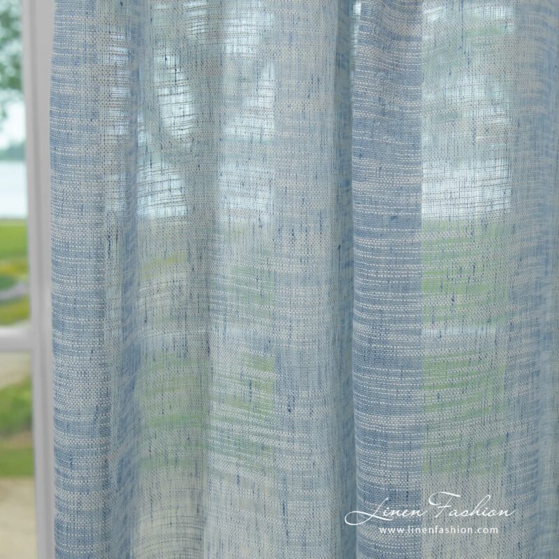 Linen cotton curtain in bluish white melange