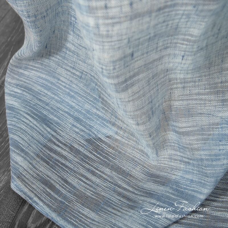 Bluish linen cotton curtain with white fancy yarns