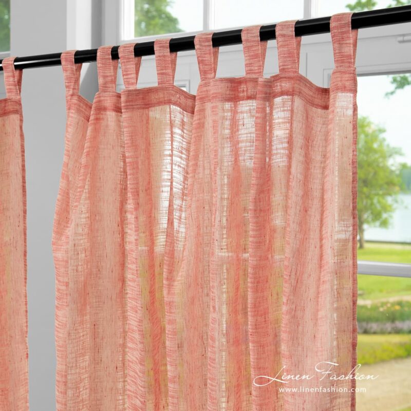 Linen cotton rosy curtain with channel and loops for hanging