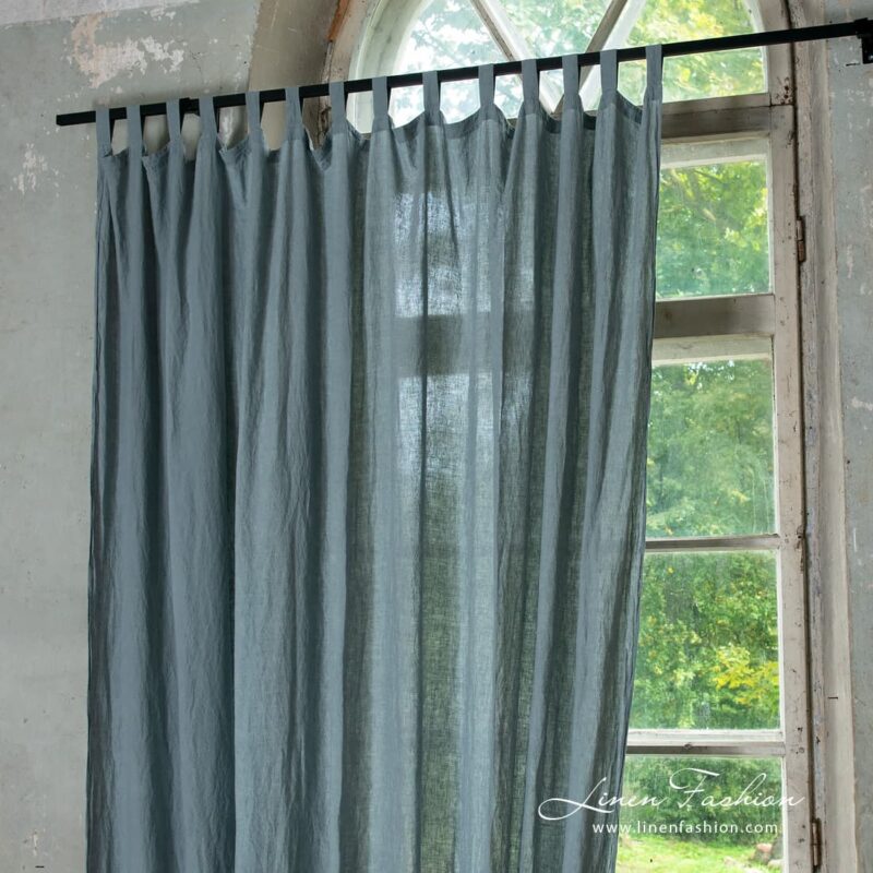 Blue grey curtain.