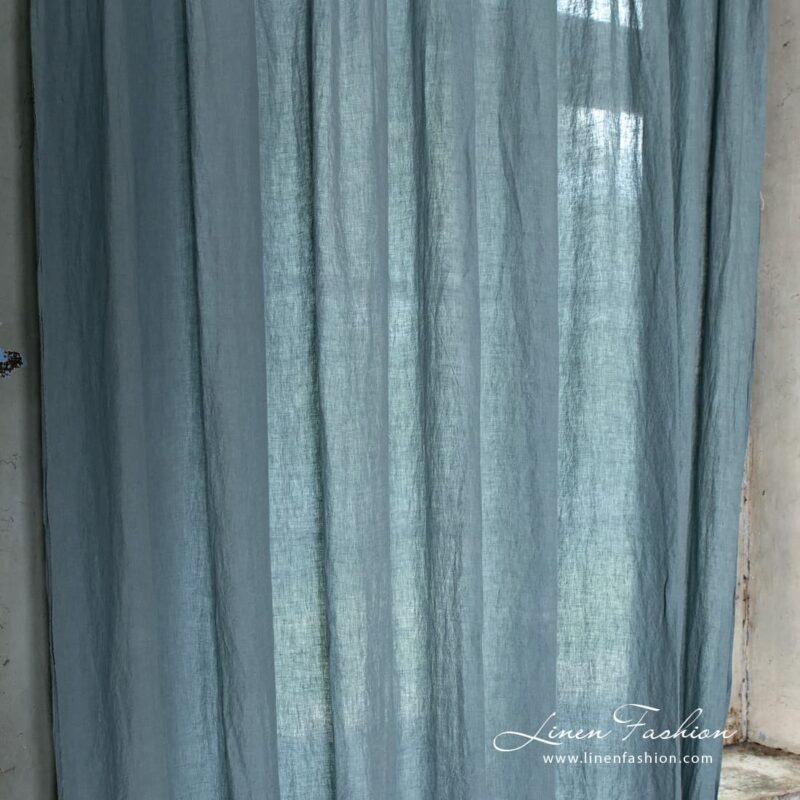 Blue grey 100% linen curtain.