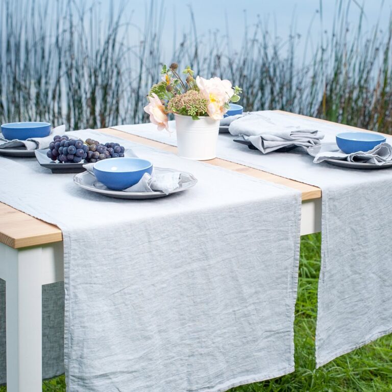 Light grey linen table runner