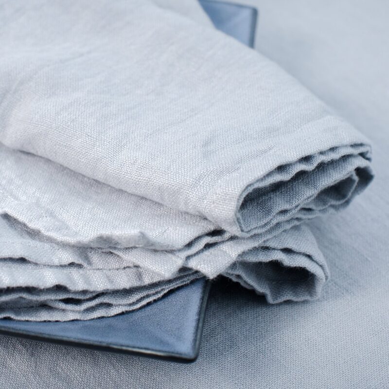 Light grey linen napkin, plain washed fabric