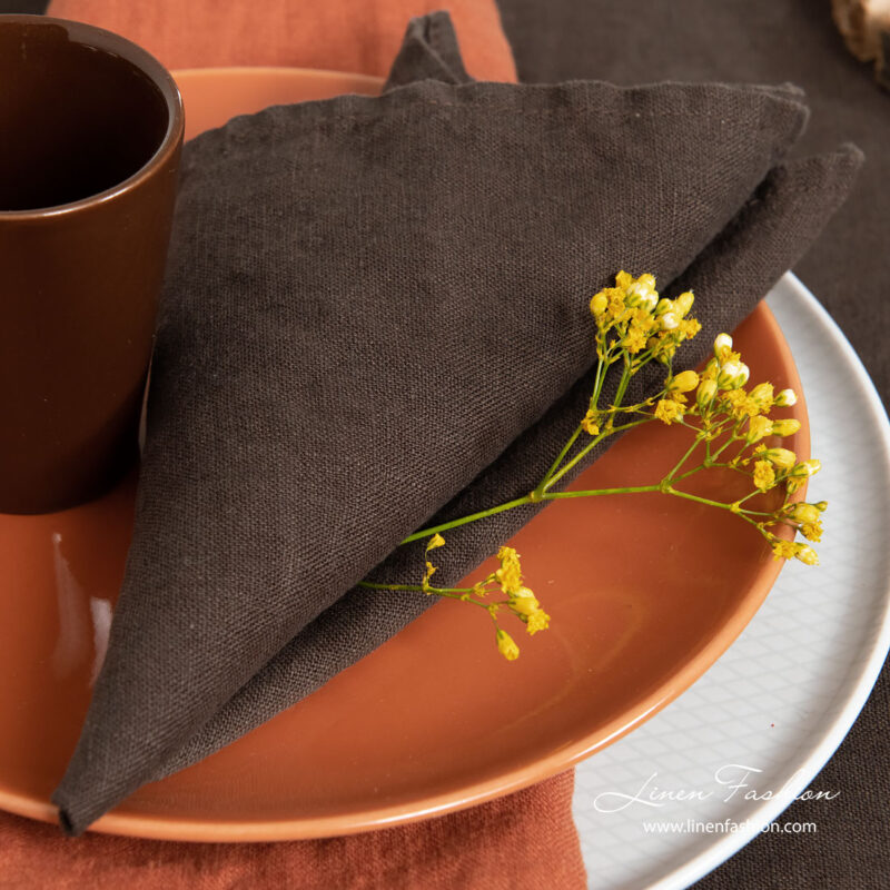Washed dark brown linen napkin