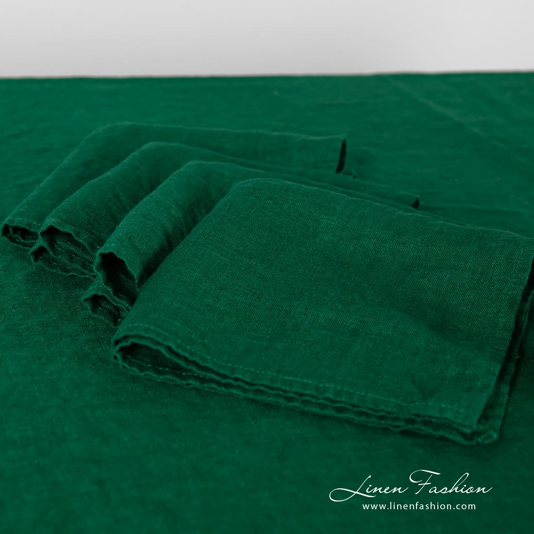 Emerald green linen napkin, specially washed