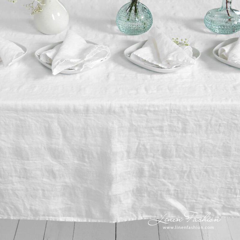 PORTO white linen tablecloth, specially washed
