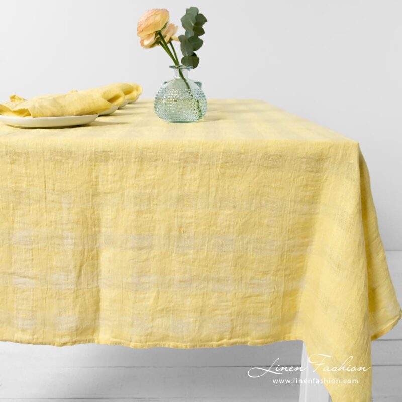 PORTO yellow linen tablecloth woven from yellow and greenish yellow yarns