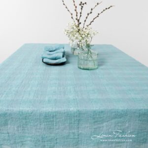 PORTO light blue linen tablecloth, specially washed