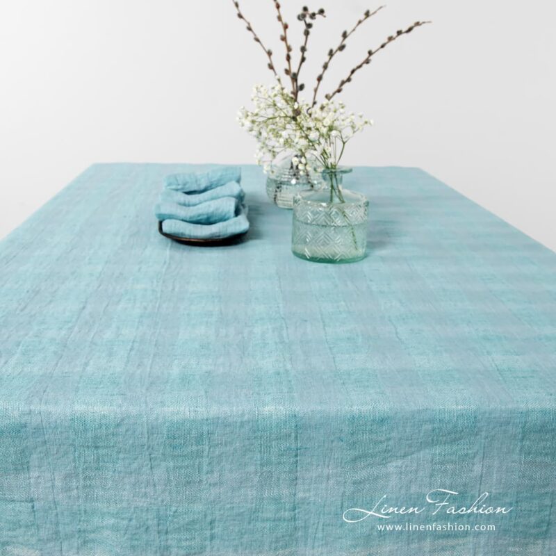 PORTO light blue linen tablecloth, specially washed