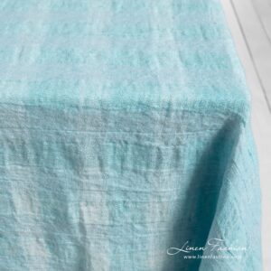 PORTO light blue linen tablecloth in transparent checks