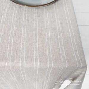 URBAN grey linen tablecloth in narrow white stripes