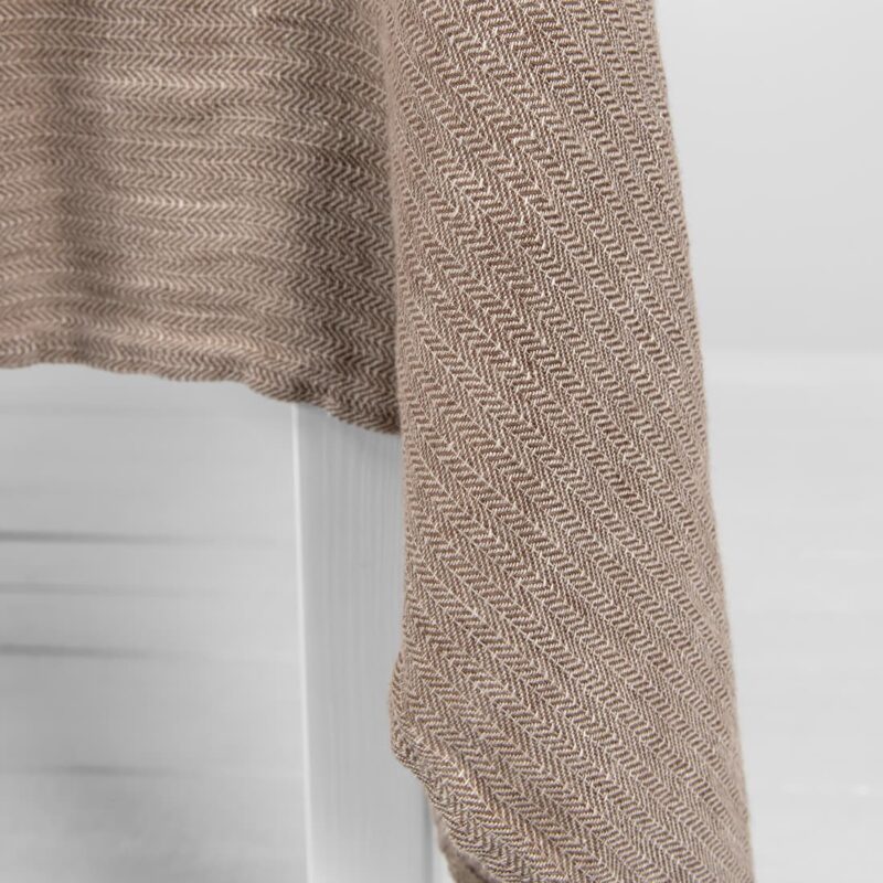 brown linen herringbone tablecloth, simple hem.