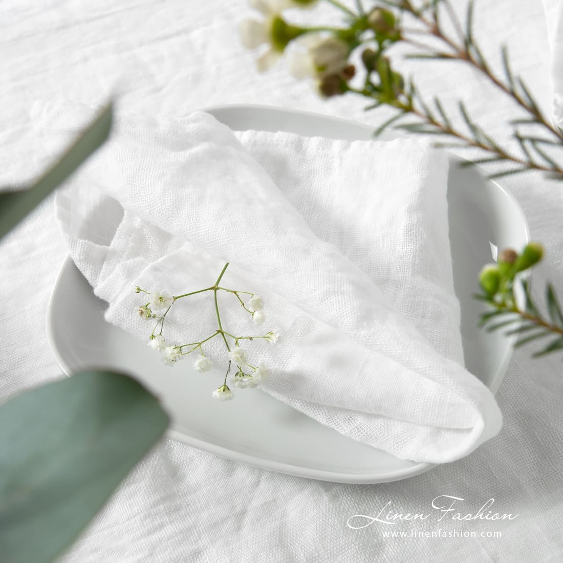 PORTO white linen napkin, specially washed