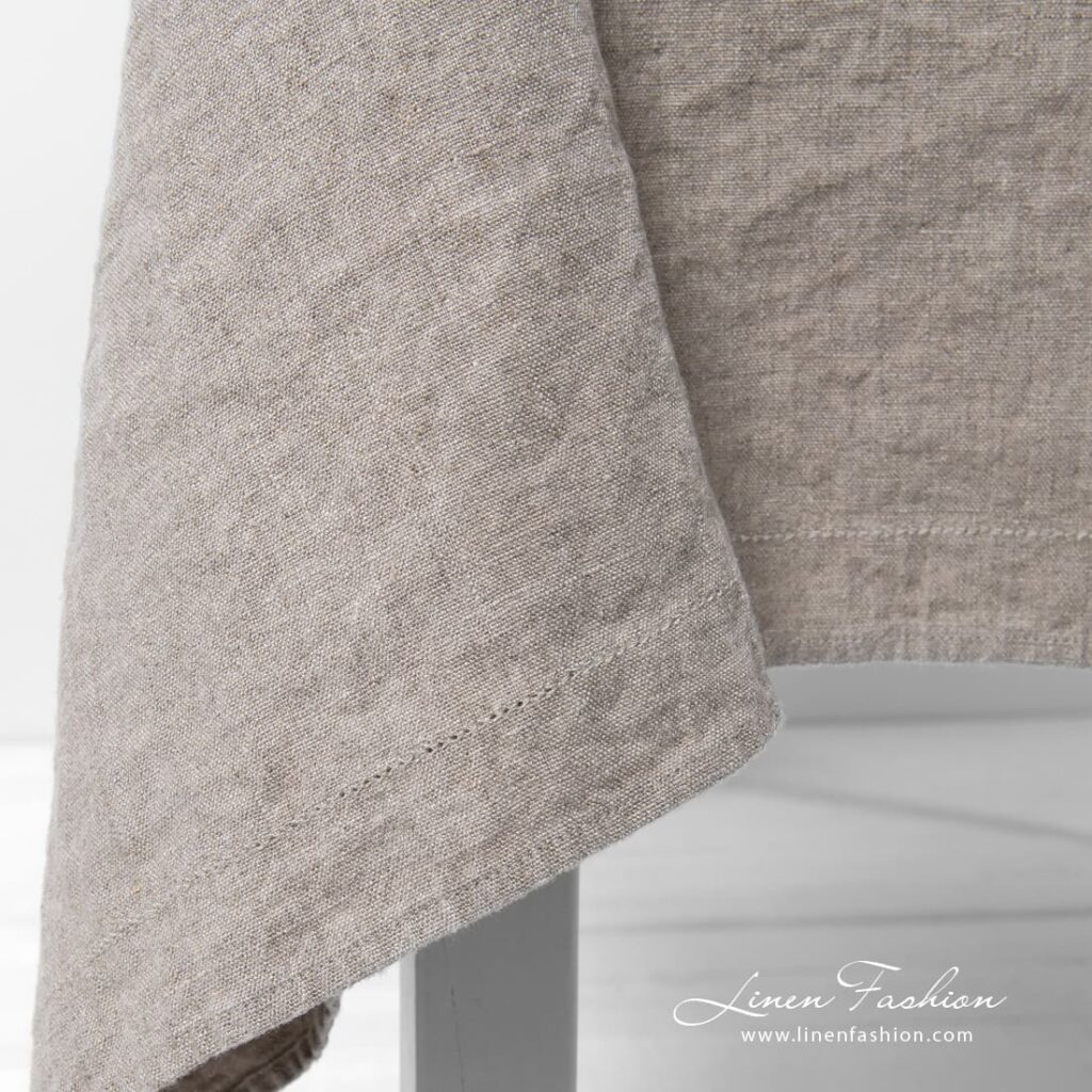 NARA Obrus niebarwiony 5 NARA grey linen tablecloth with folded hemstitch borders