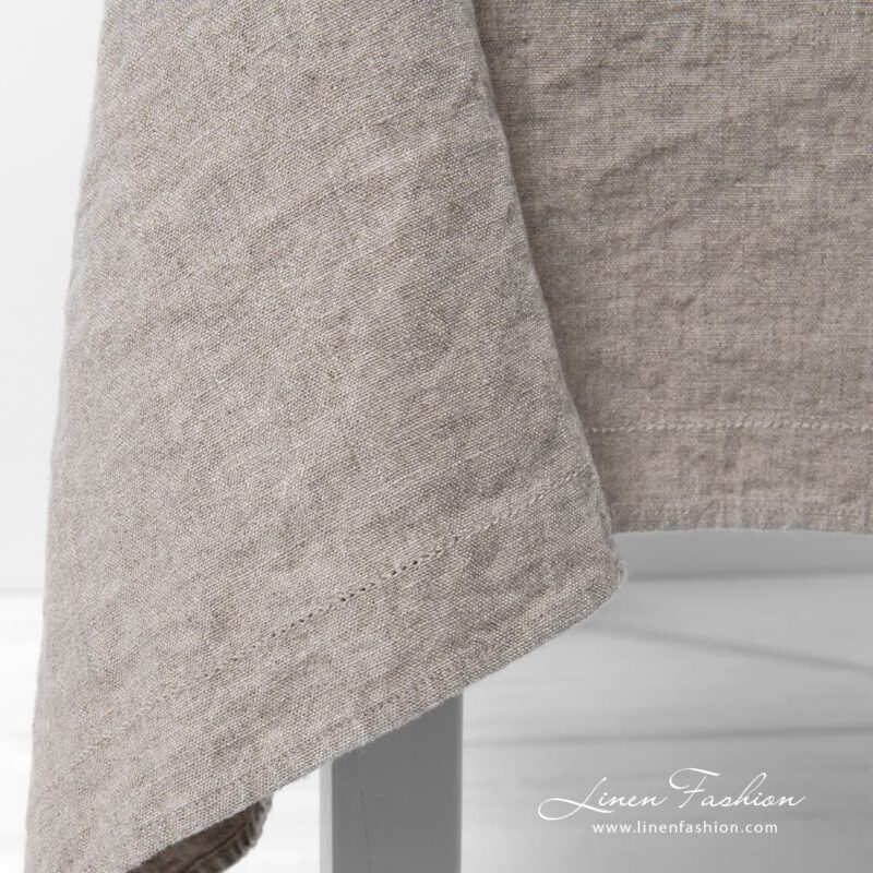 NARA grey linen tablecloth with folded hemstitch borders